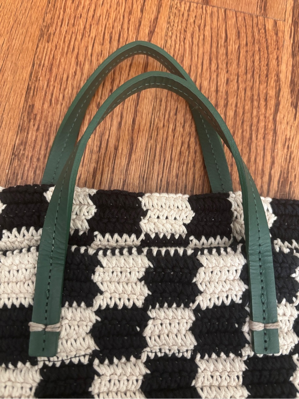 Clare V. Checkerboard Crochet Tote Bag Black Cream - Picture 7 of 8